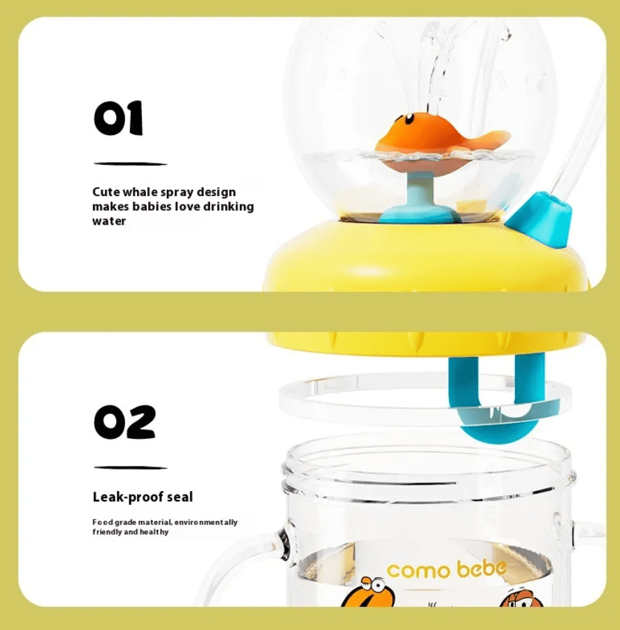 Children's Whale Cartoon Diving Fountain Water Bottle - Tritan Leakproof Sippy Cup (Various Sizes & Colors) - TechShed