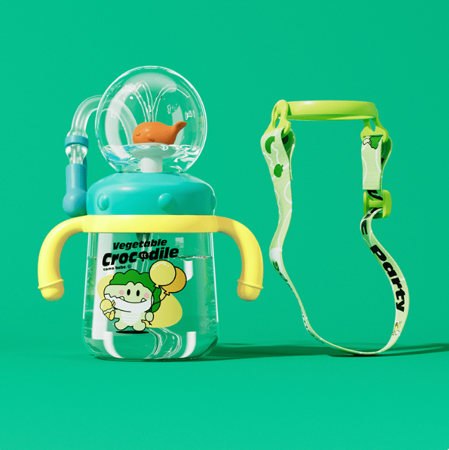 Children's Whale Cartoon Diving Fountain Water Bottle - Tritan Leakproof Sippy Cup (Various Sizes & Colors) - TechShed