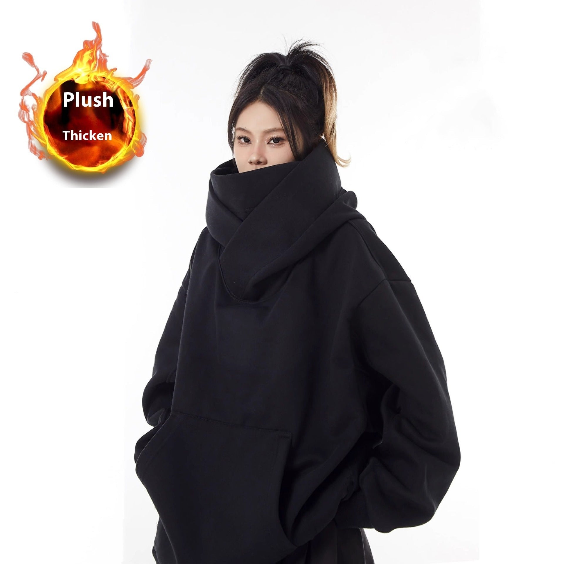 Loose High Collar Fleece Lined Hoodie - TechShed