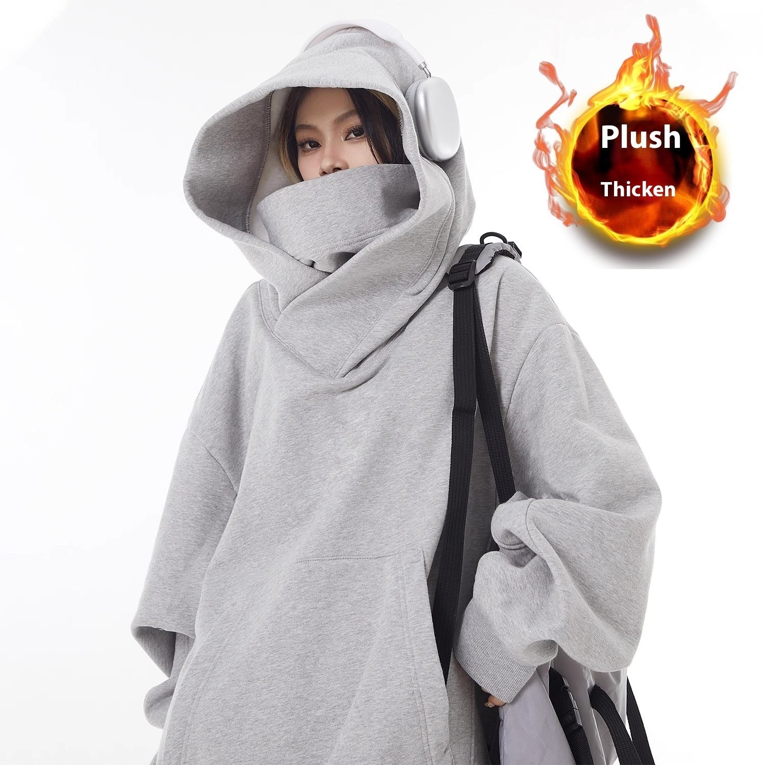 Loose High Collar Fleece Lined Hoodie - TechShed
