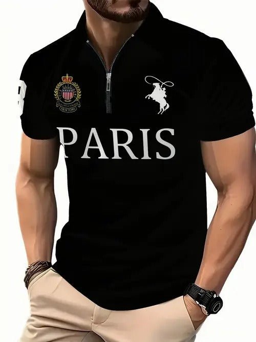 Men's 3D Digital Print Zip-Up Polo Shirt - TechShed
