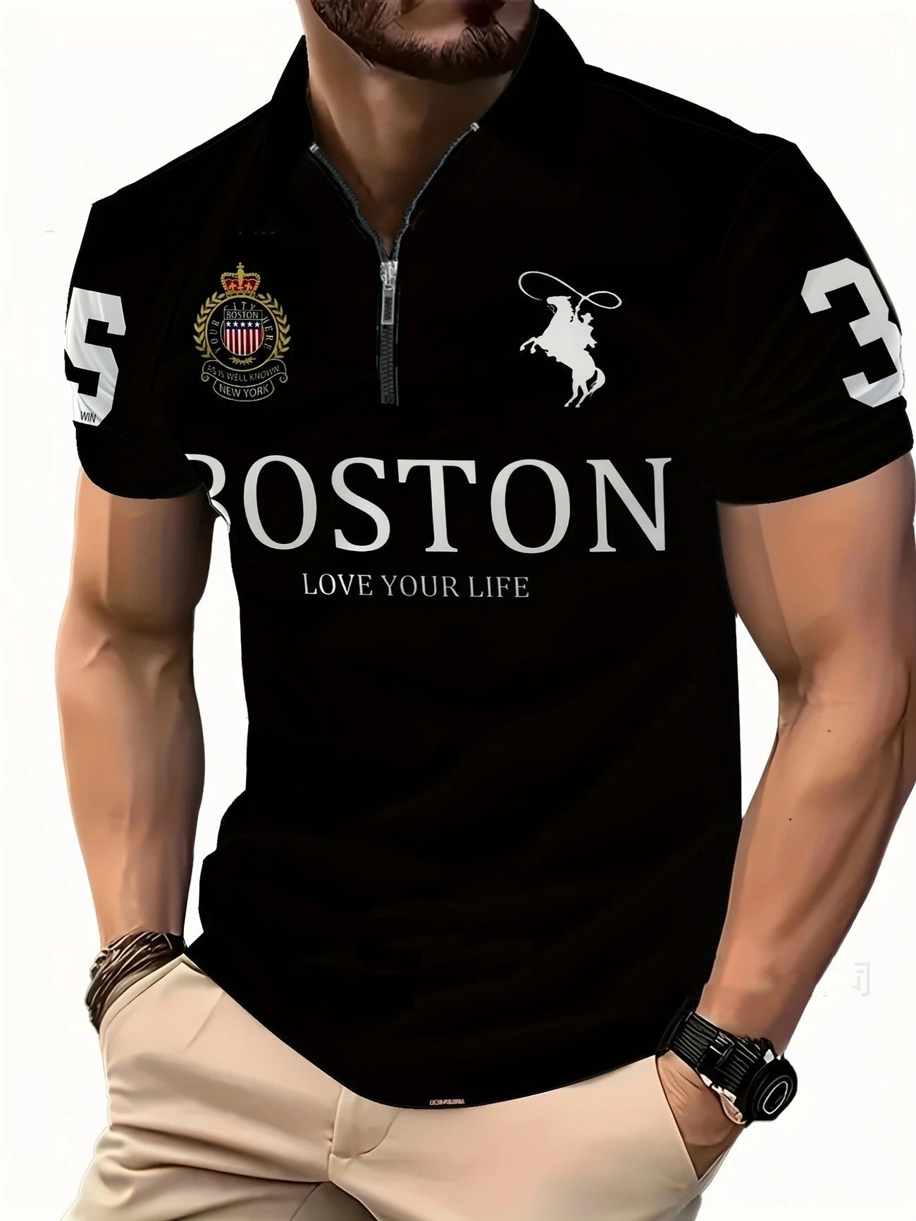 Men's 3D Digital Print Zip-Up Polo Shirt - TechShed