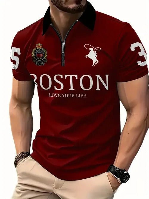 Men's 3D Digital Print Zip-Up Polo Shirt - TechShed