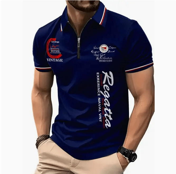 Men's 3D Digital Print Zip-Up Polo Shirt - TechShed