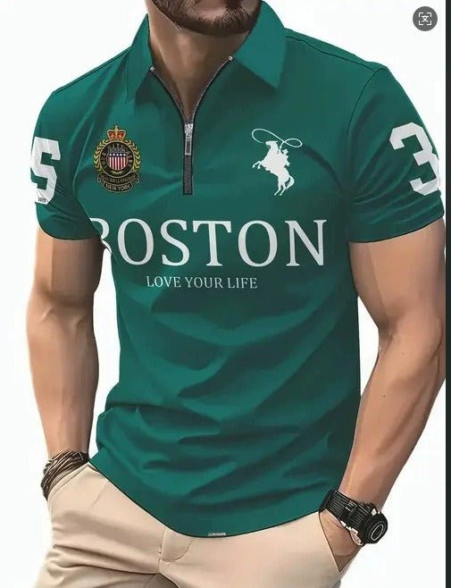 Men's 3D Digital Print Zip-Up Polo Shirt - TechShed