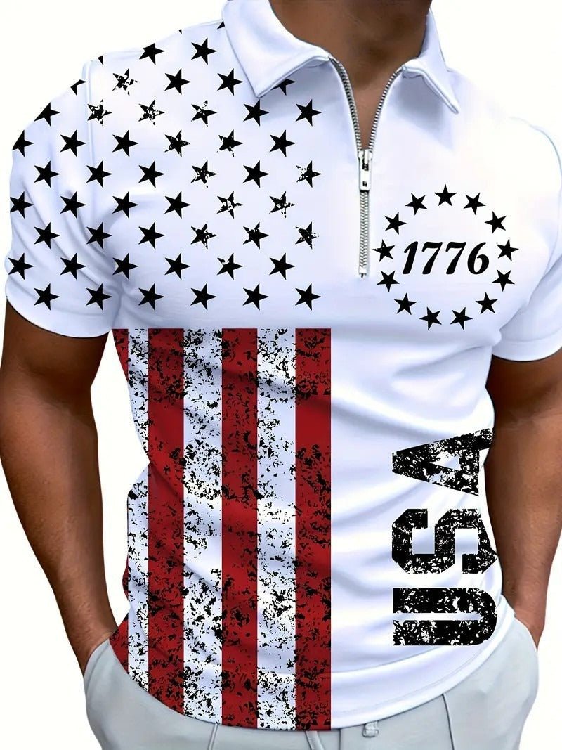 Men's 3D Digital Print Zip-Up Polo Shirt - TechShed