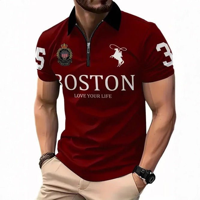 Men's 3D Digital Print Zip-Up Polo Shirt - TechShed
